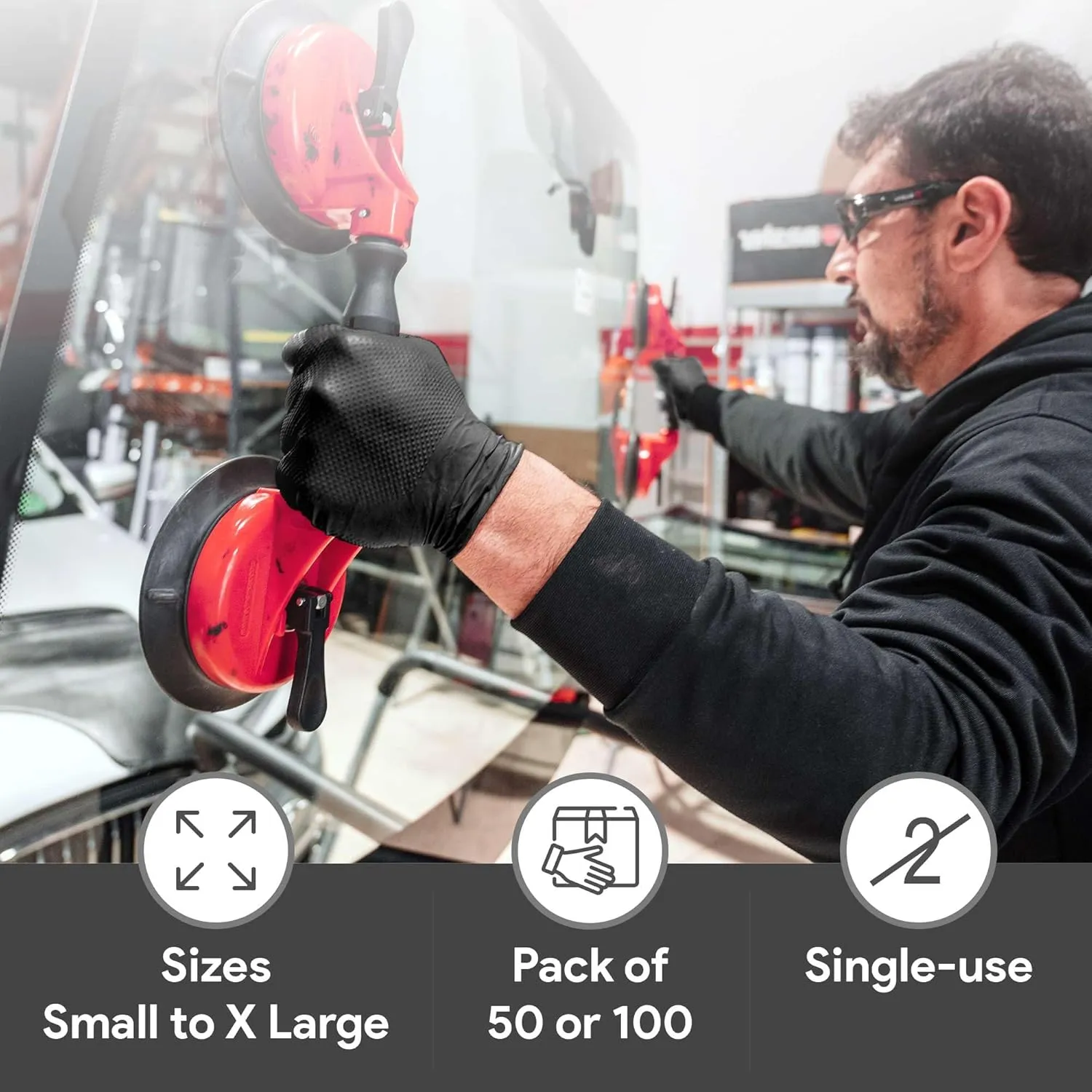 WECARE 8 Mil Nitrile Gloves - Heavy Duty Mechanic Gloves, with Diamond Grip - Powder and Latex Free Disposable Gloves