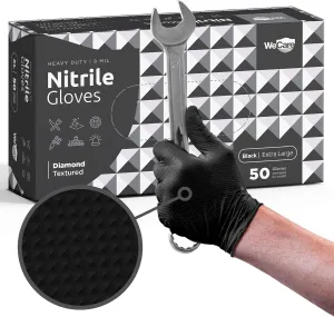 WECARE 8 Mil Nitrile Gloves - Heavy Duty Mechanic Gloves, with Diamond Grip - Powder and Latex Free Disposable Gloves