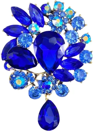 Wedding Bridal Big Crystal Rhinestone Bouquet Brooch Pin for Women (Blue Tear Drop)
