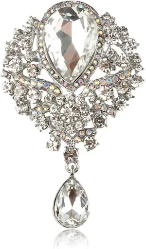 Wedding Bridal Big Crystal Rhinestone Bouquet Brooch Pin for Women (Crystal)