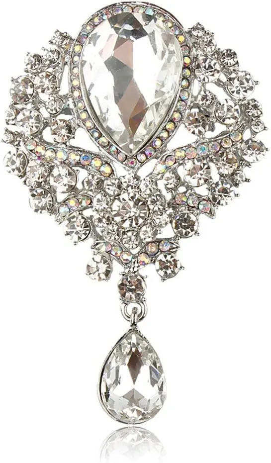 Wedding Bridal Big Crystal Rhinestone Bouquet Brooch Pin for Women (Crystal)