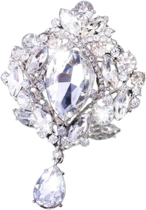 Wedding Bridal Big Crystal Rhinestone Bouquet Brooch Shawl Pin for Women