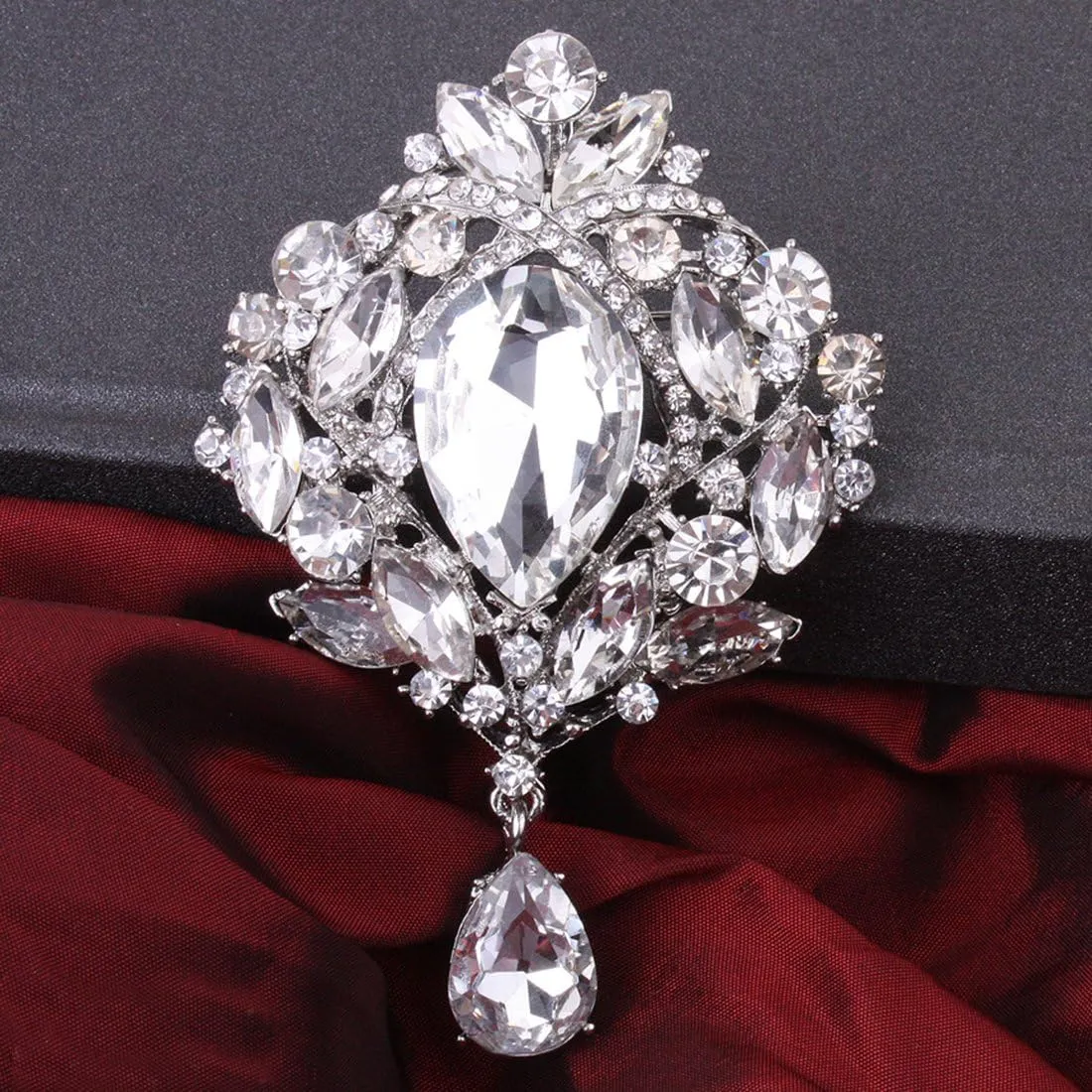 Wedding Bridal Big Crystal Rhinestone Bouquet Brooch Shawl Pin for Women
