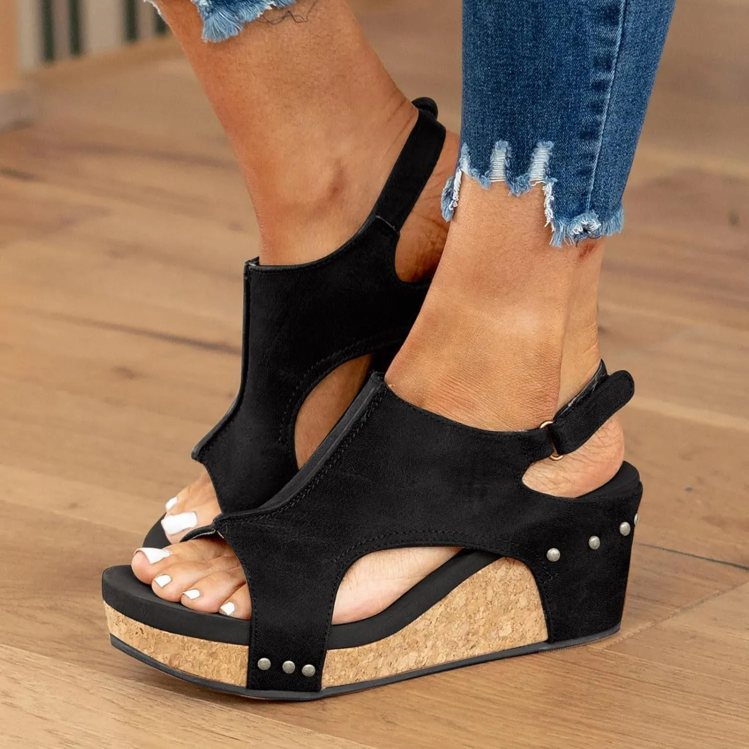 Wedge Sandals For Women,Platform Wedge Sandals Women,Open Toe Buckle Ankle Strap Espadrilles Flatform Wedge Sandal Dressy High Heeled Wedges Comfortable Casual Ladies Boho Beach Shoes Summer Vacation