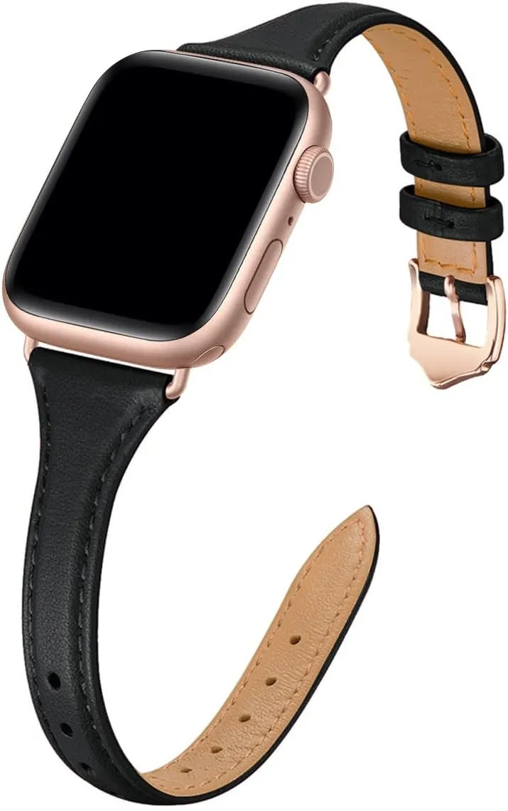 WFEAGL Leather Bands Compatible with Apple Watch Band 38mm 40mm 41mm 42mm 44mm 45mm 46mm 49mm Women, Grain Leather Strap Slim Thin Wristband for iWatch Ultra SE SE2 Series 10 9 8 7 6 5 4 3 2 1