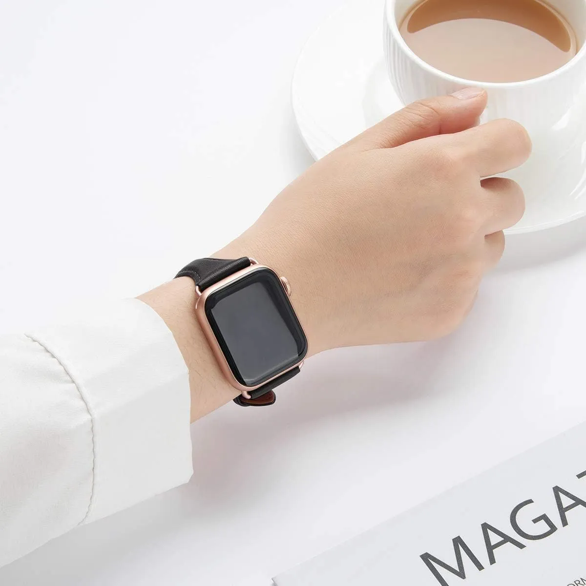 WFEAGL Leather Bands Compatible with Apple Watch Band 38mm 40mm 41mm 42mm 44mm 45mm 46mm 49mm Women, Grain Leather Strap Slim Thin Wristband for iWatch Ultra SE SE2 Series 10 9 8 7 6 5 4 3 2 1