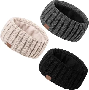 Winter Headbands for Women 3 Pack, Ear Warmers for Women Headband Wool Knit Thick Fleece Lined, Cold Weather Warm Ear Muffs