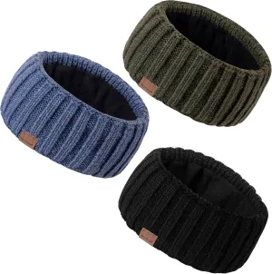Winter Headbands for Women 3 Pack, Ear Warmers for Women Headband Wool Knit Thick Fleece Lined, Cold Weather Warm Ear Muffs