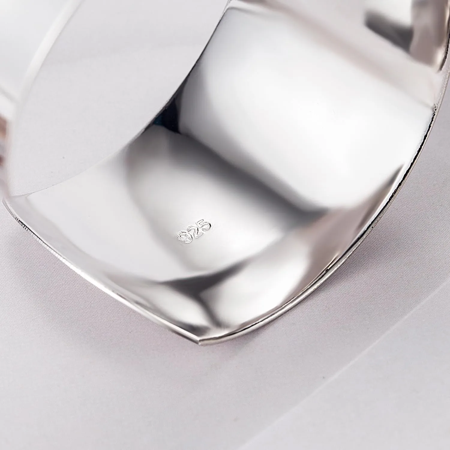 Women 925 Sterling Silver Curved Bangle 30MM Wide Grooved Cuff Bangle Shiny Punk Open Bracelet Adjustable Plated 24k Gold/Rose Gold Jewelry Gift