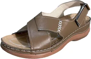 Women Comfortable Wedge Sandals Summer Dressy Orthopedic Open Toe All-Match Shoes Soft Leather Slip On Sandals Fashion Cross Strappy with Adjustable Back Ankle Strap Sandal