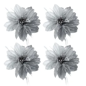 Women's Brooches 4pcs Organza Flower Feather Hair Clip Dancer Pin up Mexican Hair Flowers Clips Hairpin Brooch Tea Party Hats Headpieces Cotume Decor (gray)