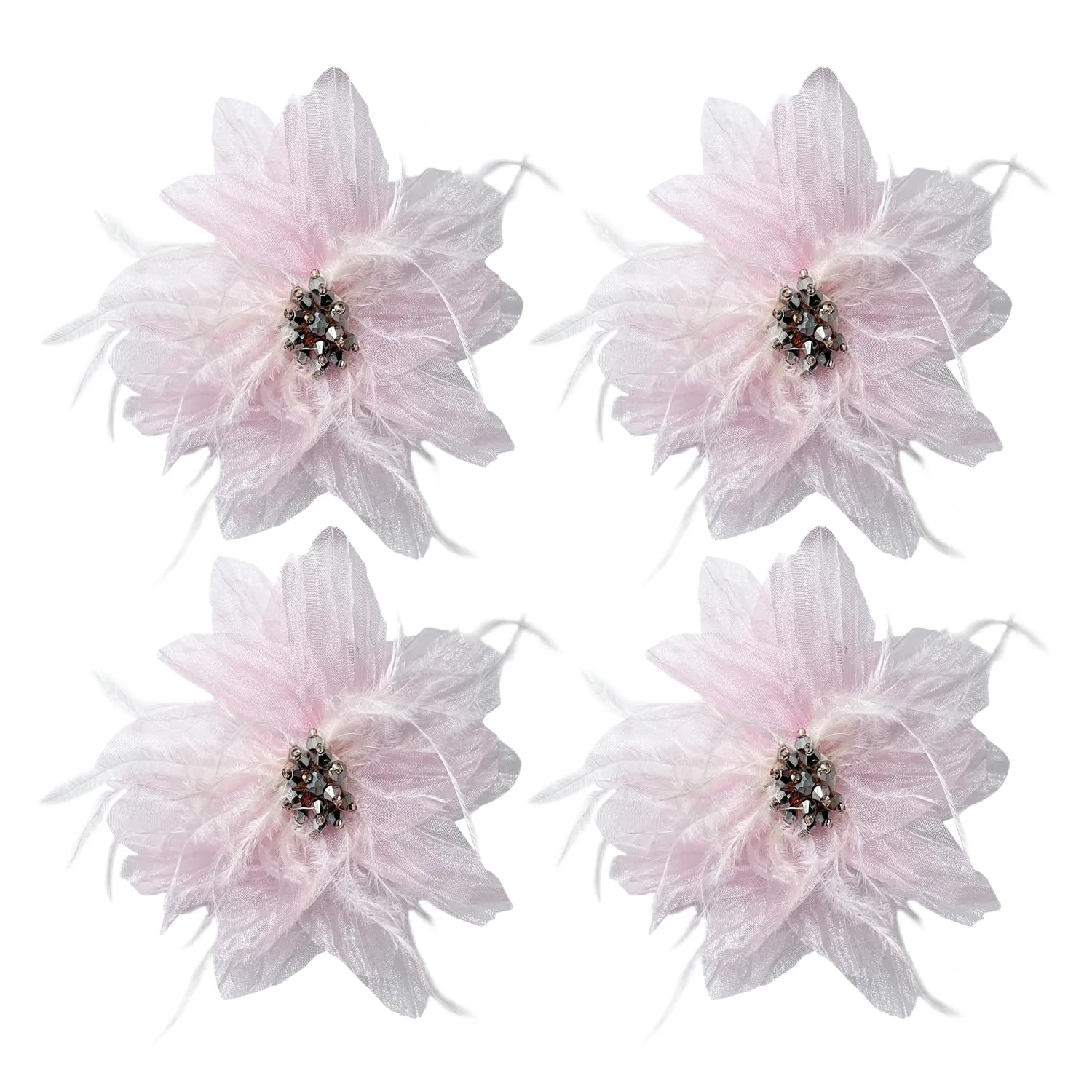Women's Brooches 4pcs Organza Flower Feather Hair Clip Dancer Pin up Mexican Hair Flowers Clips Hairpin Brooch Tea Party Hats Headpieces Cotume Decor (pink)