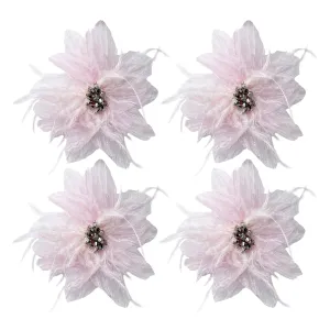 Women's Brooches 4pcs Organza Flower Feather Hair Clip Dancer Pin up Mexican Hair Flowers Clips Hairpin Brooch Tea Party Hats Headpieces Cotume Decor (pink)