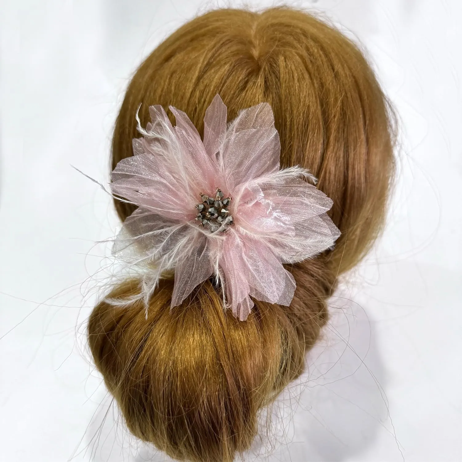 Women's Brooches 4pcs Organza Flower Feather Hair Clip Dancer Pin up Mexican Hair Flowers Clips Hairpin Brooch Tea Party Hats Headpieces Cotume Decor (pink)