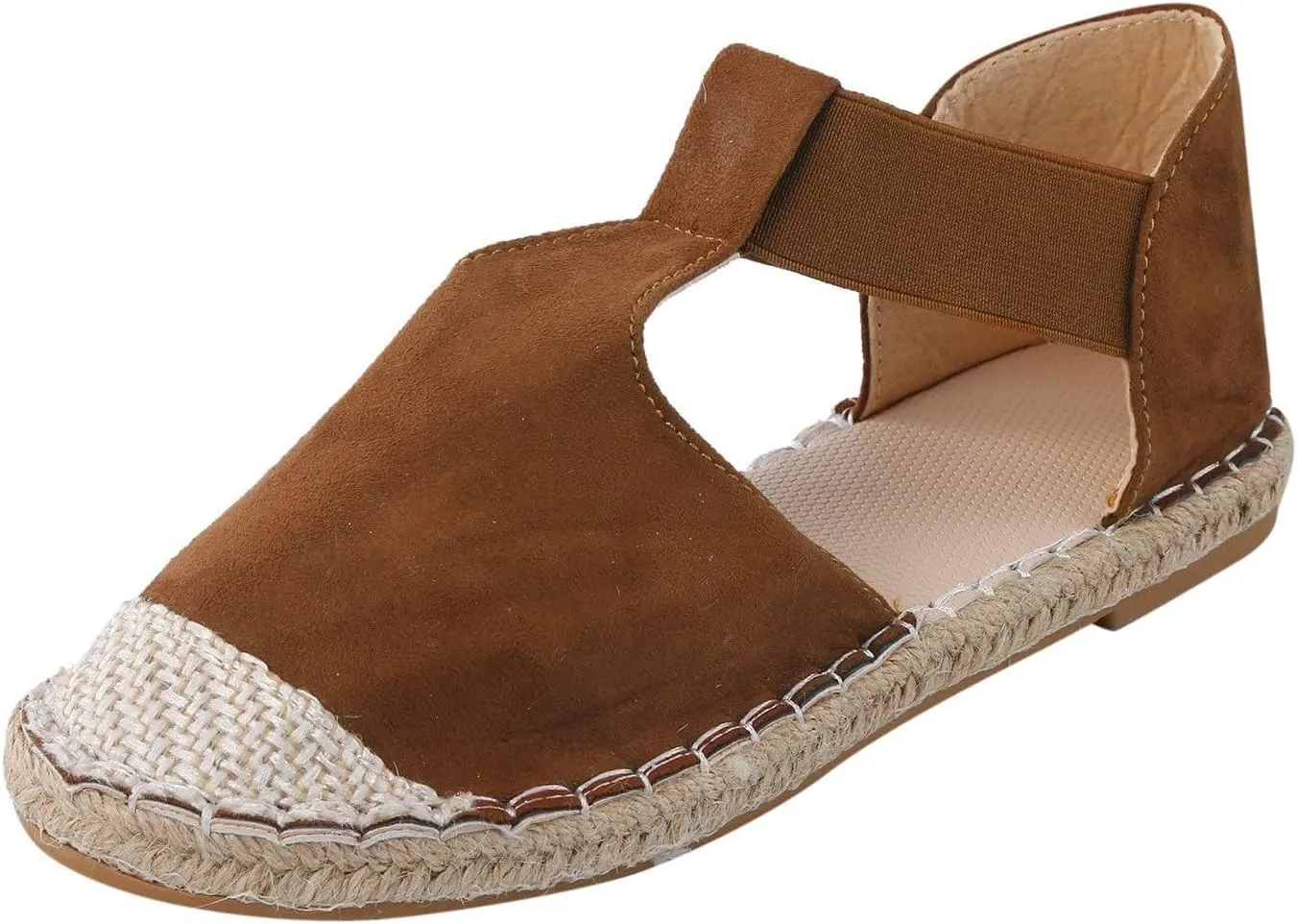 Women's Espadrille Flat Sandals Closed Toe Ankle Wrap,Classic Lace Up Summer Dressy Buckle Strap Comfortable Wide Width Wedge Sandal Simple Suede Espadrilles Flats Slip On Loafers Flat Shoes