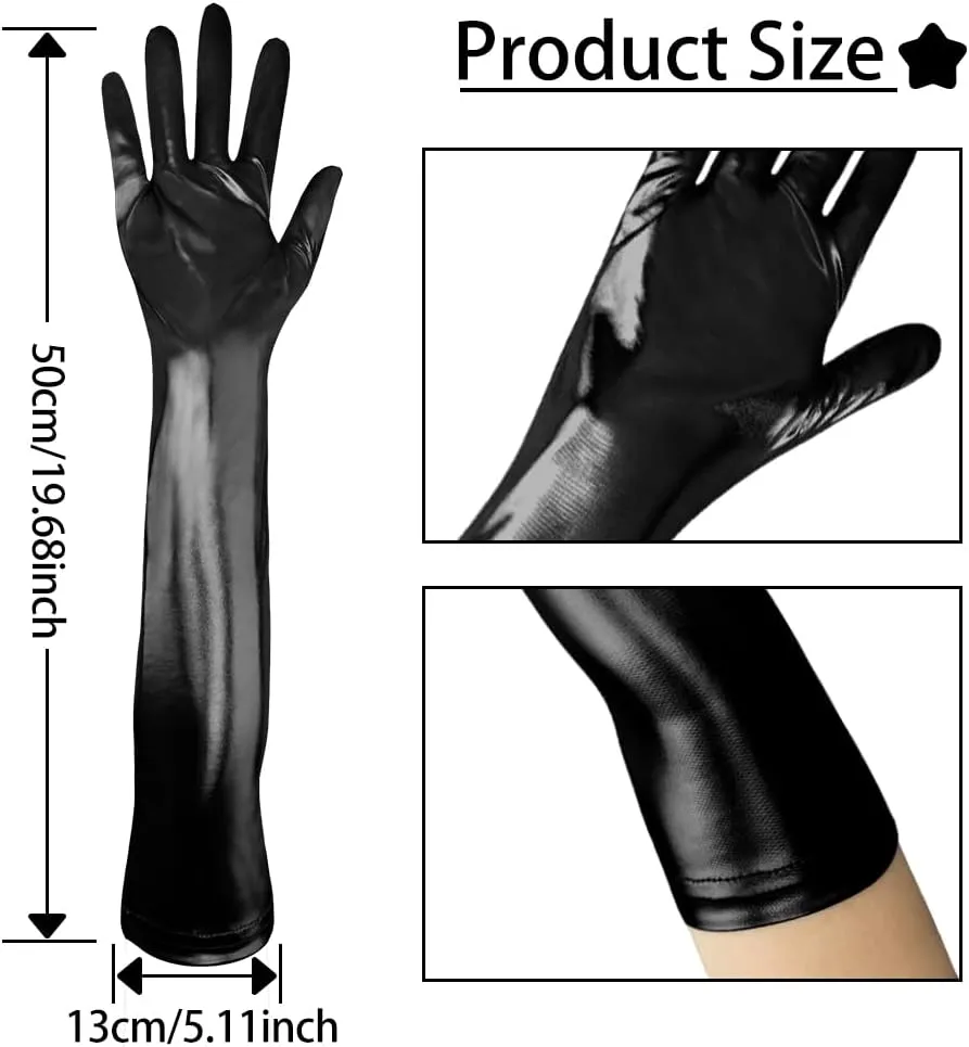 Women's Faux Leather Adult Long Gloves Party Patent Sexy Wet Look Gloves Halloween Cosplay Accessories