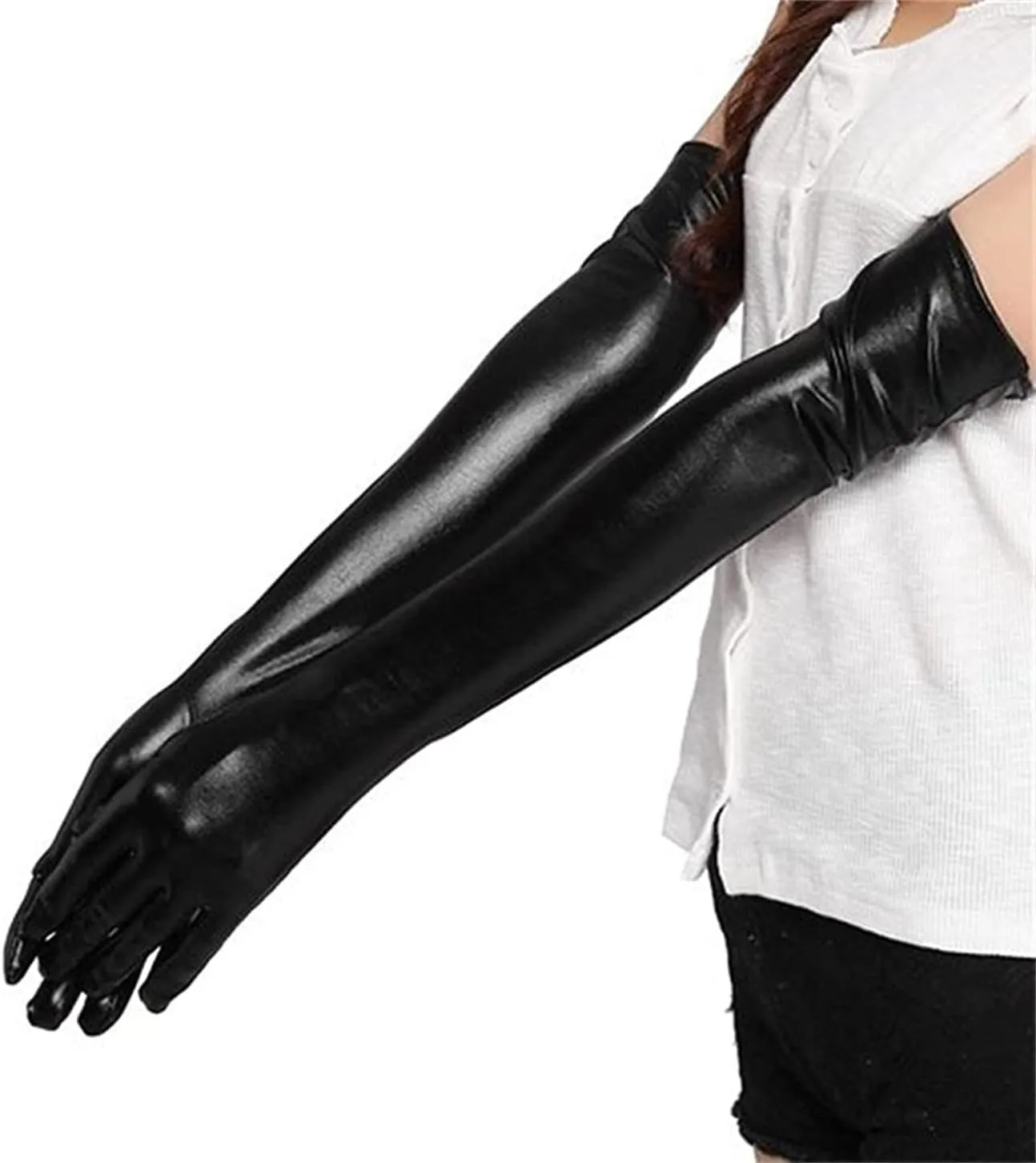 Women's Faux Leather Sexy Long Gloves Sexy Wet Look Latex Elbow Length Long Gloves