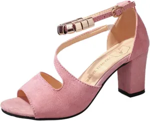 Women's Open Toe Ankle Strap Low Block Chunky Heels Sandals Fashion Fish Mouth Thick Heel Design Party Dress Wedding Pump Shoes Indoor Outdoor for Summer