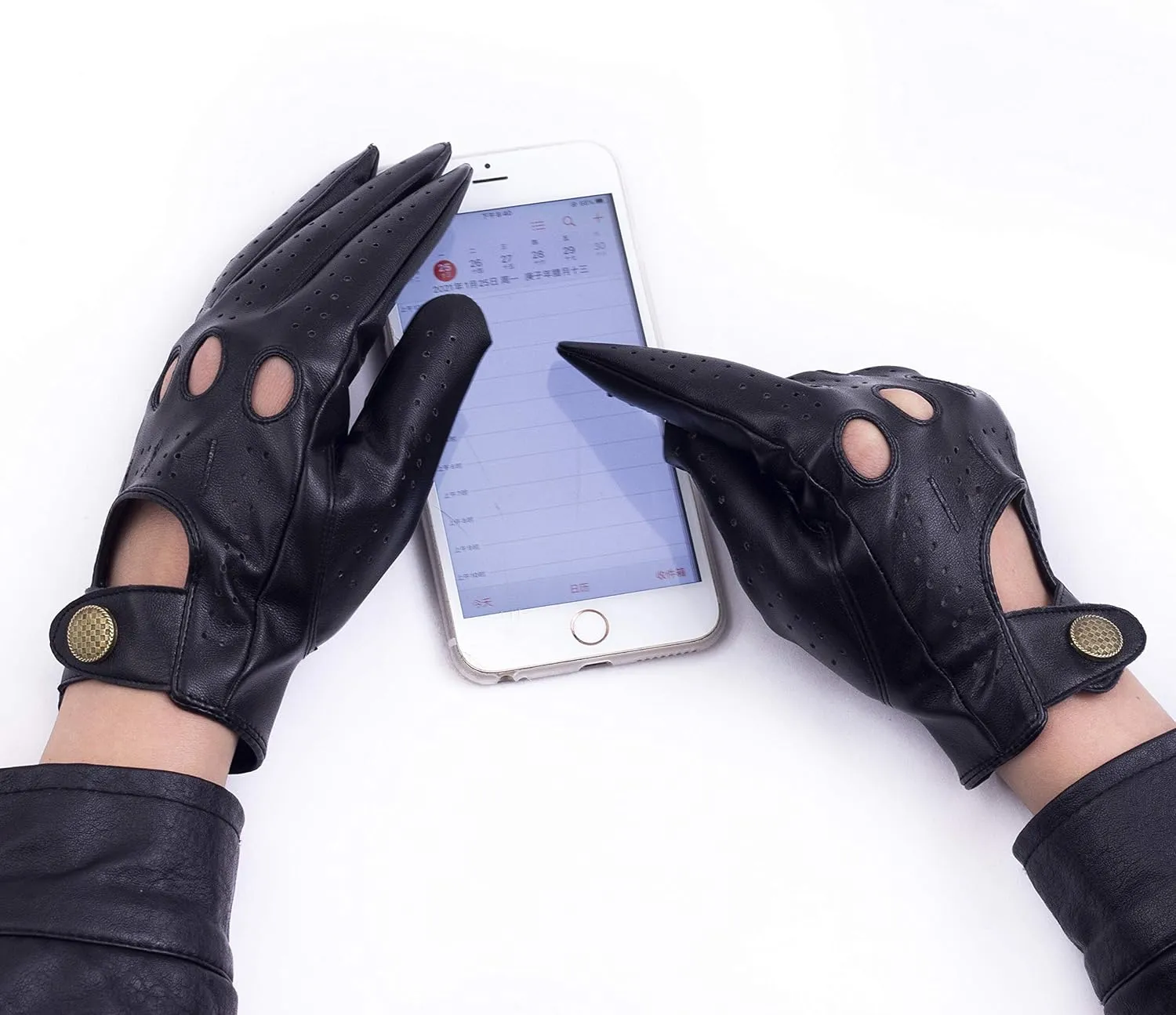 Women's Vegan Leather Full-finger Driving Touchscreen Gloves