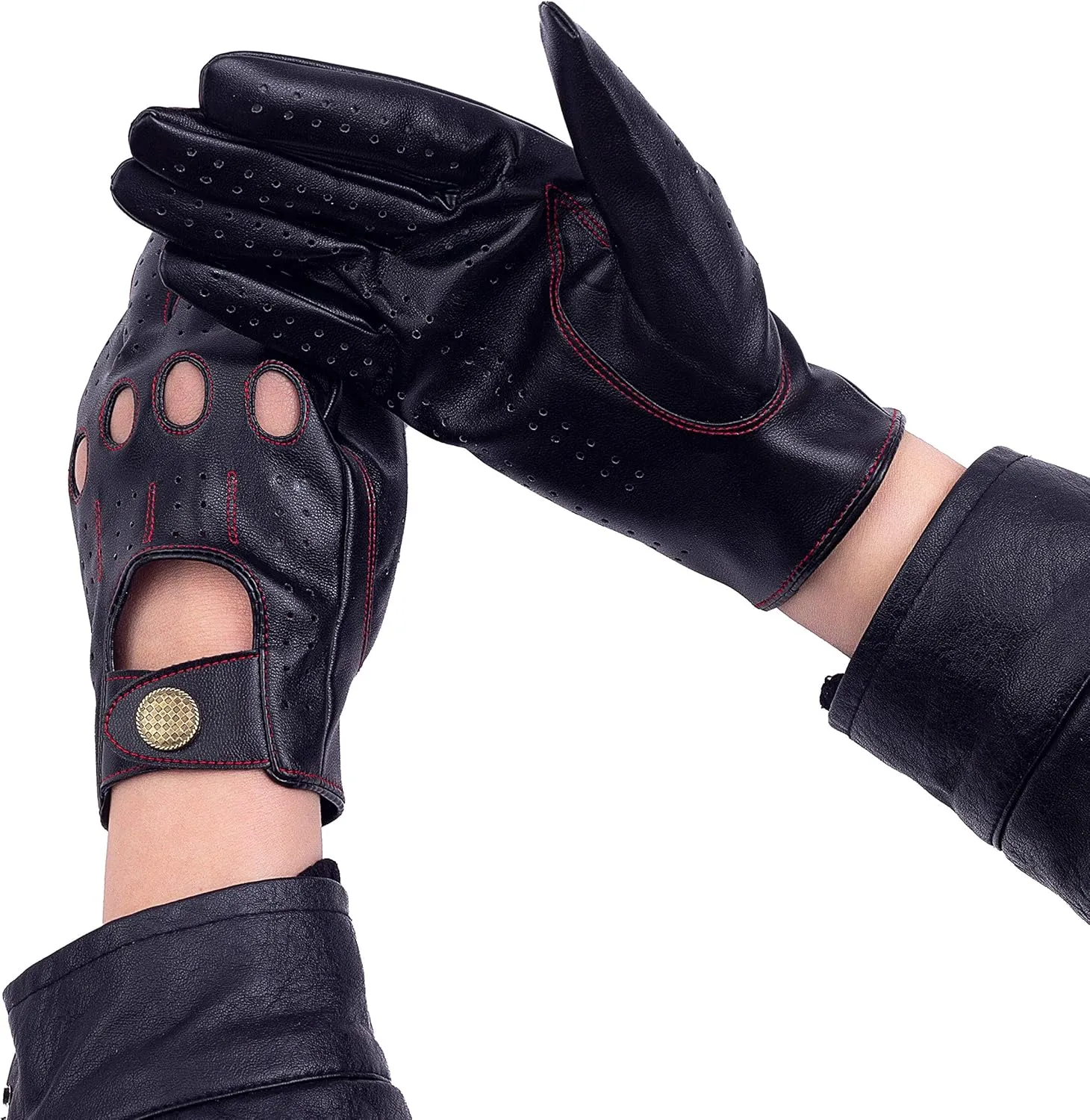 Women's Vegan Leather Full-finger Driving Touchscreen Gloves