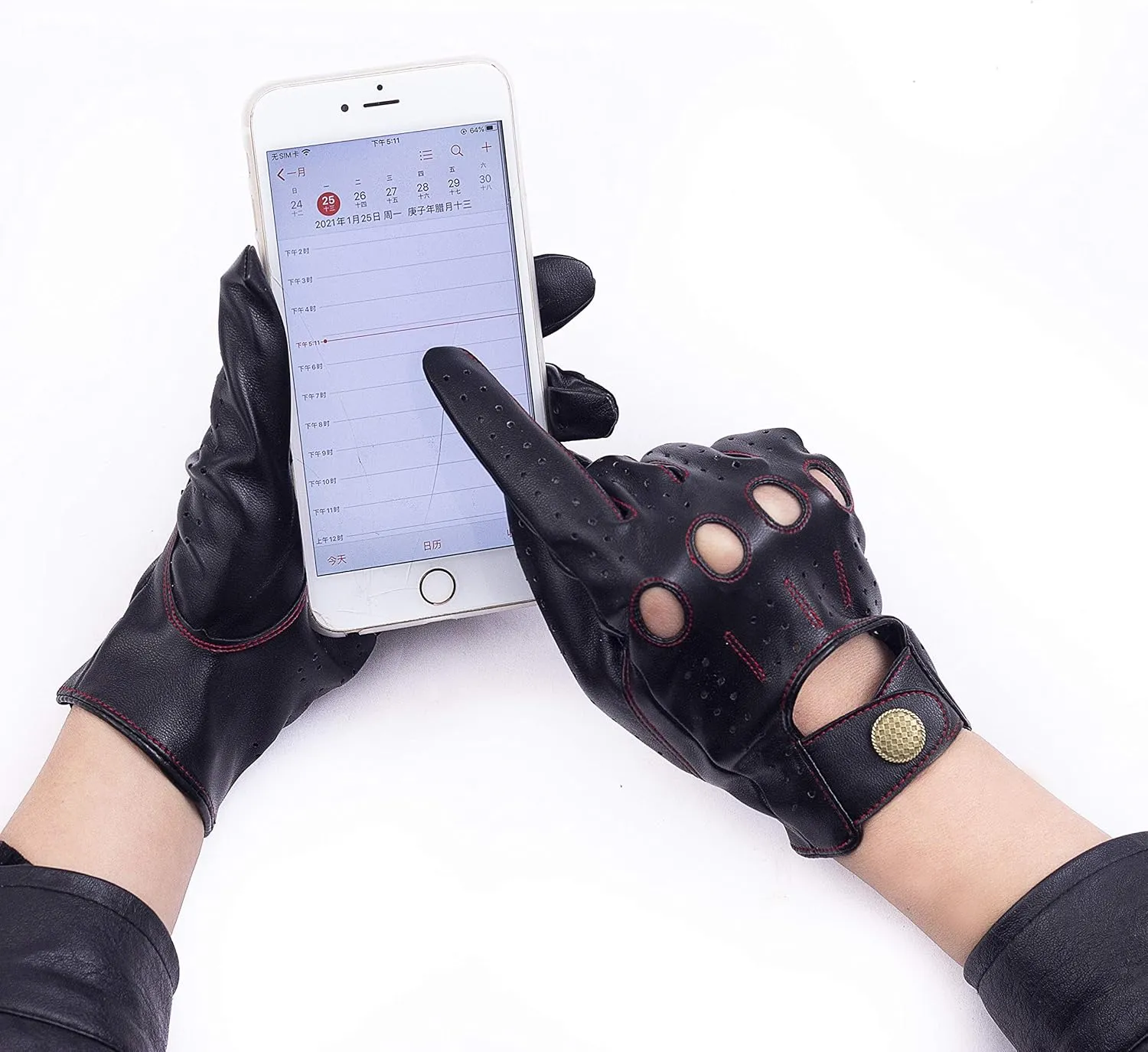 Women's Vegan Leather Full-finger Driving Touchscreen Gloves