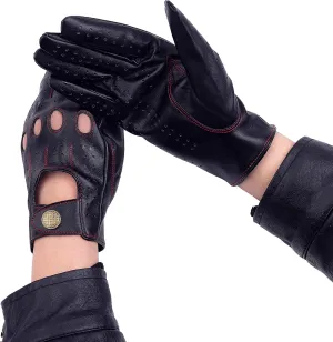 Women's Vegan Leather Full-finger Driving Touchscreen Gloves