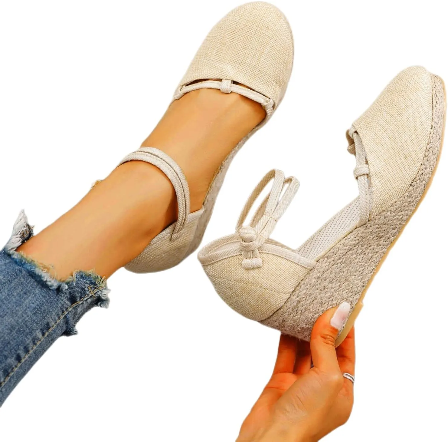 Womens Wedge Sandals Dressy Summer Women's Ankle Strap Closed Toe Espadrille Wedge Sandals Closed Toe Breathable Non Slip Espadrille Shoes Indoor Outdoor