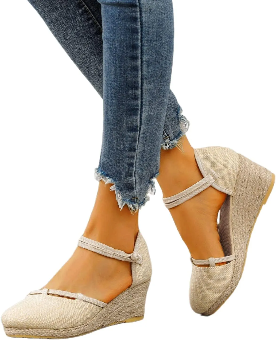 Womens Wedge Sandals Dressy Summer Women's Ankle Strap Closed Toe Espadrille Wedge Sandals Closed Toe Breathable Non Slip Espadrille Shoes Indoor Outdoor