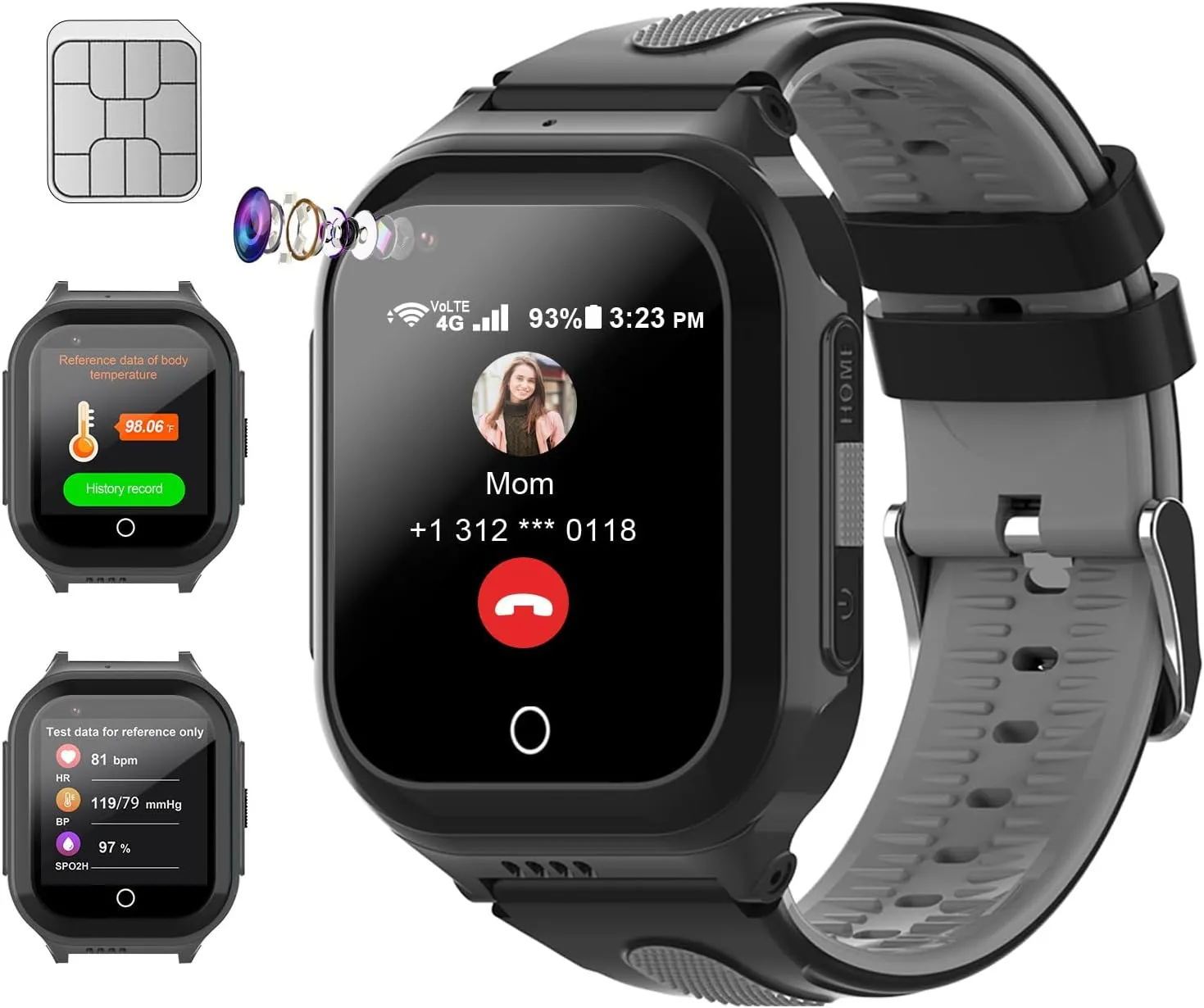 Wonlex Newest 4G Kids Smartwatch with SIM Card, 1.4" GPS Smart Watch for Kids, Boys Girls Phone Watch With Temperature HR BP Monitor, Video Calls, SOS, Camera, Pedometer, Alarm, Music Player