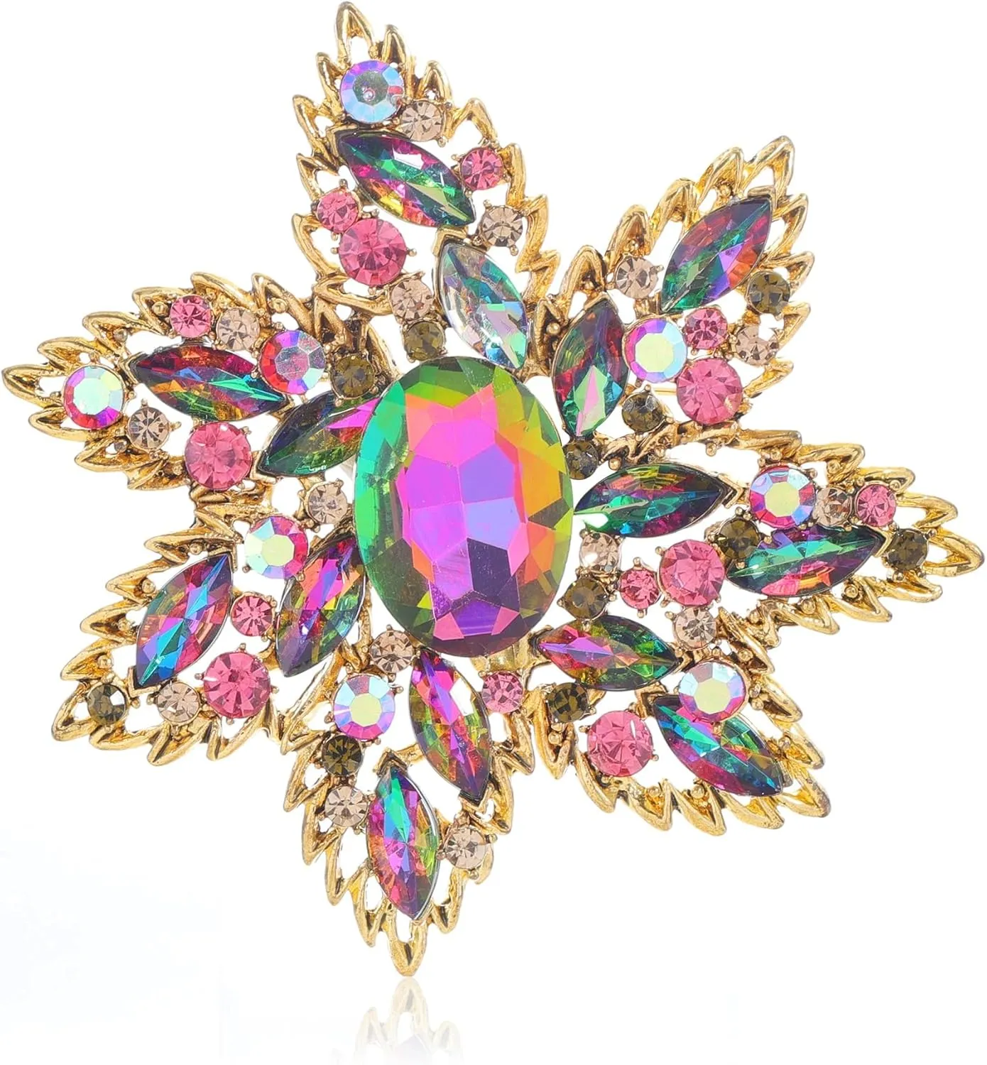 YOQUCOL Vintage Austrian Crystal Rhinestone Flower Shape Big Large Brooch Pin for Women Grils Gold Tone
