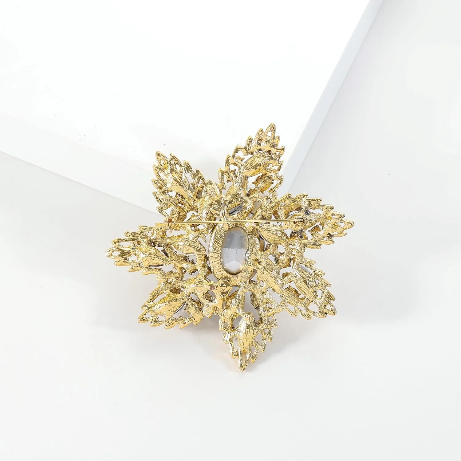 YOQUCOL Vintage Austrian Crystal Rhinestone Flower Shape Big Large Brooch Pin for Women Grils Gold Tone