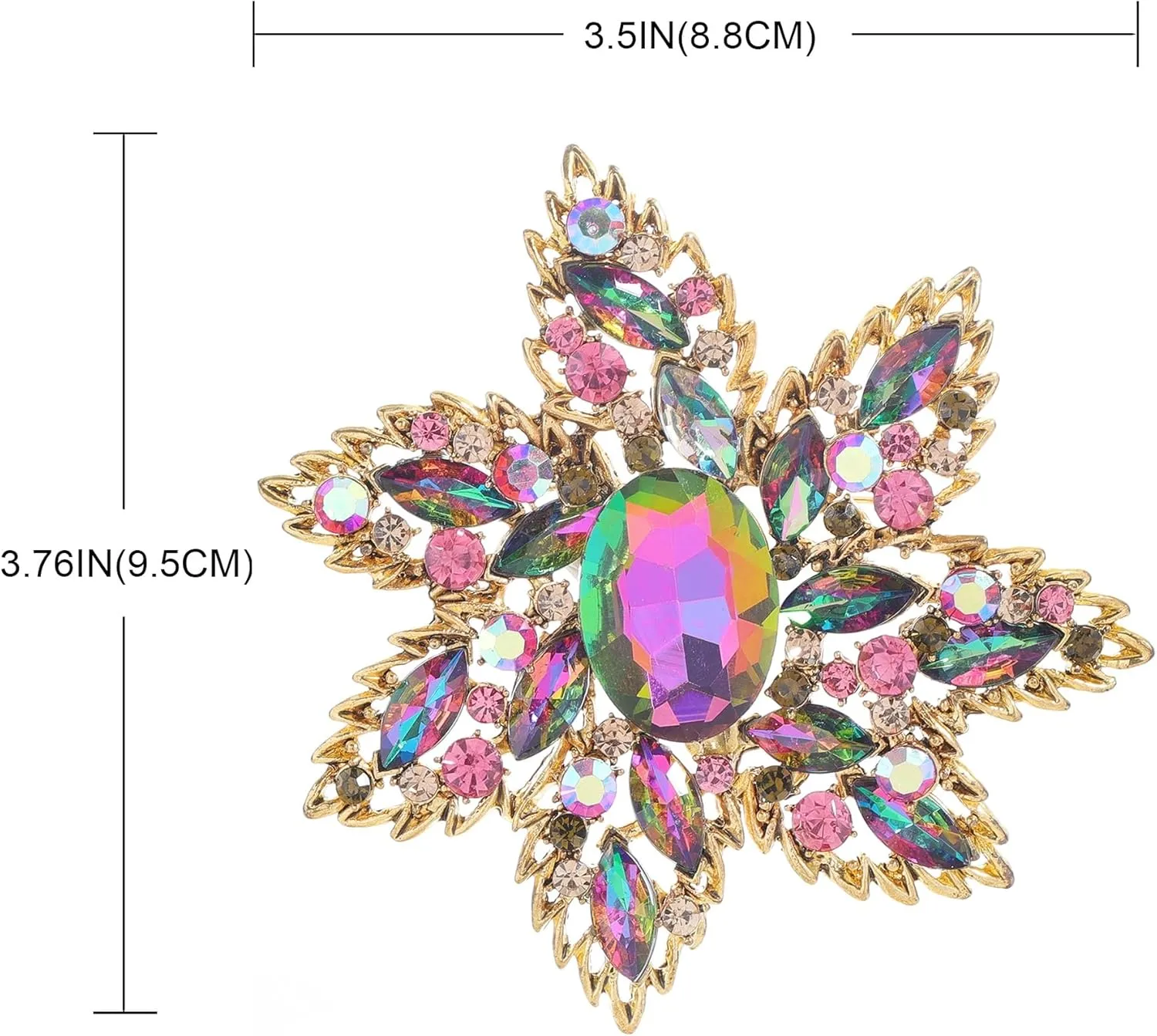 YOQUCOL Vintage Austrian Crystal Rhinestone Flower Shape Big Large Brooch Pin for Women Grils Gold Tone