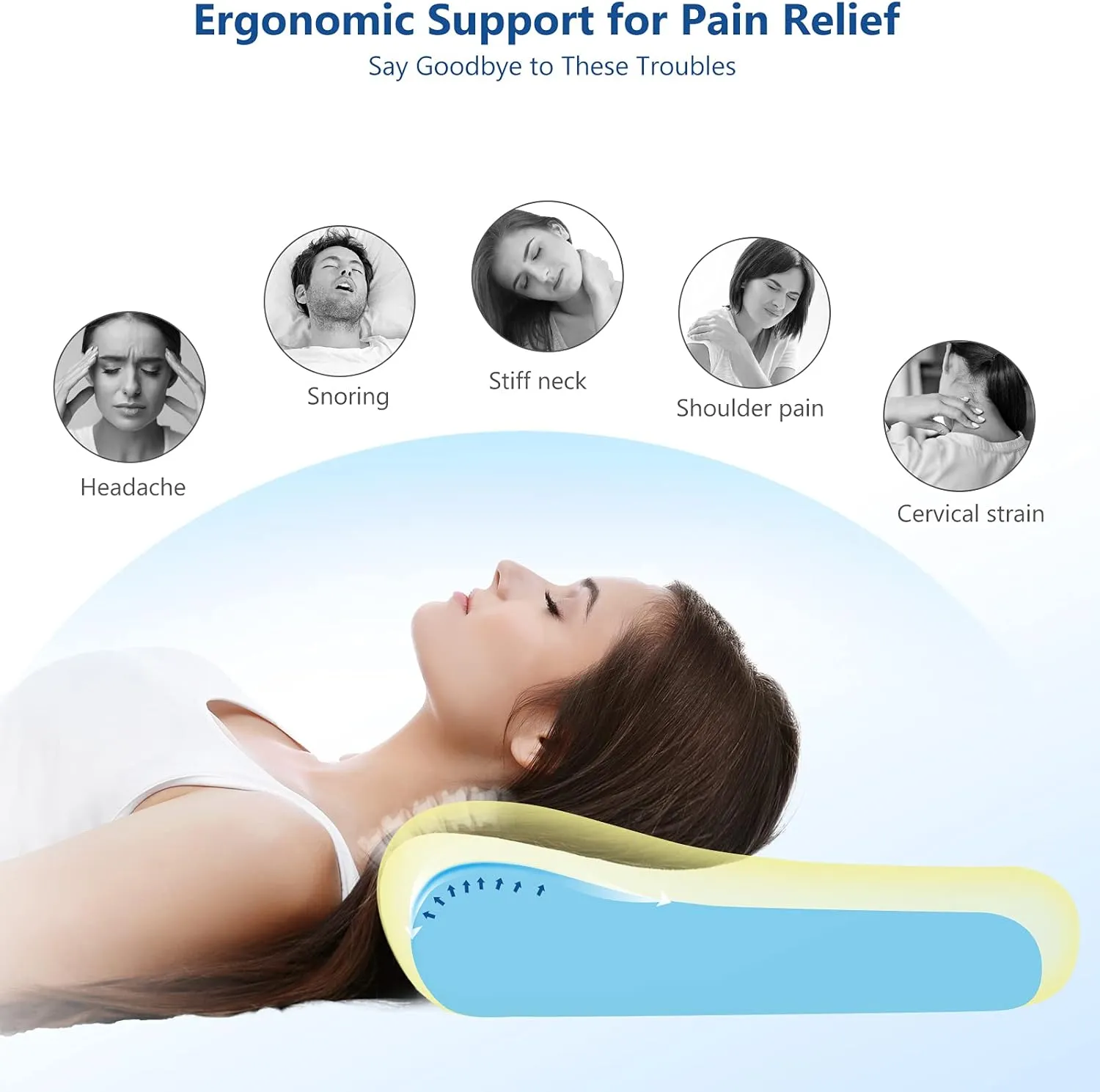 ZAMAT Memory Foam Pillow for Neck Pain Relief, Adjustable Ergonomic Cervical Pillow for Sleeping, Orthopedic Neck Pillow with Washable Cover, Bed Pillows for Side, Back, Stomach Sleepers