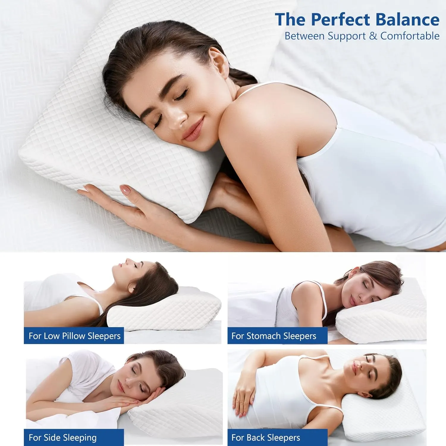 ZAMAT Memory Foam Pillow for Neck Pain Relief, Adjustable Ergonomic Cervical Pillow for Sleeping, Orthopedic Neck Pillow with Washable Cover, Bed Pillows for Side, Back, Stomach Sleepers