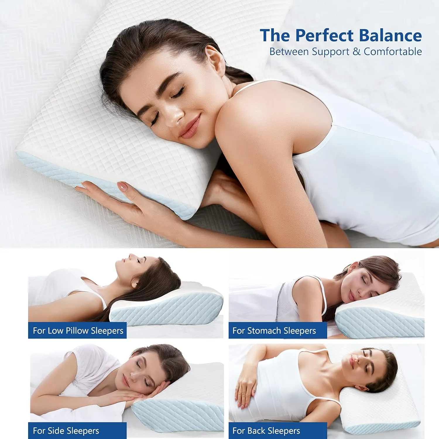 ZAMAT Memory Foam Pillow for Neck Pain Relief, Adjustable Ergonomic Cervical Pillow for Sleeping, Orthopedic Neck Pillow with Washable Cover, Bed Pillows for Side, Back, Stomach Sleepers