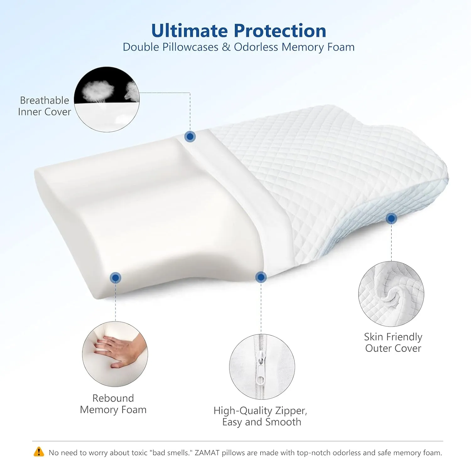 ZAMAT Memory Foam Pillow for Neck Pain Relief, Adjustable Ergonomic Cervical Pillow for Sleeping, Orthopedic Neck Pillow with Washable Cover, Bed Pillows for Side, Back, Stomach Sleepers