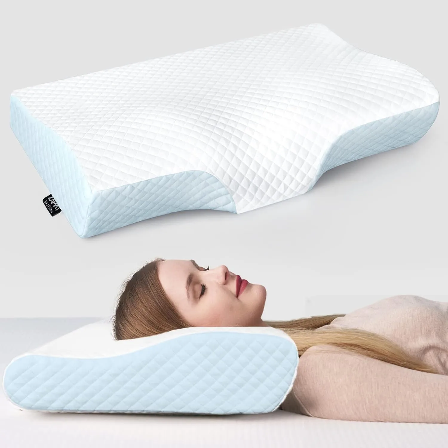 ZAMAT Memory Foam Pillow for Neck Pain Relief, Adjustable Ergonomic Cervical Pillow for Sleeping, Orthopedic Neck Pillow with Washable Cover, Bed Pillows for Side, Back, Stomach Sleepers