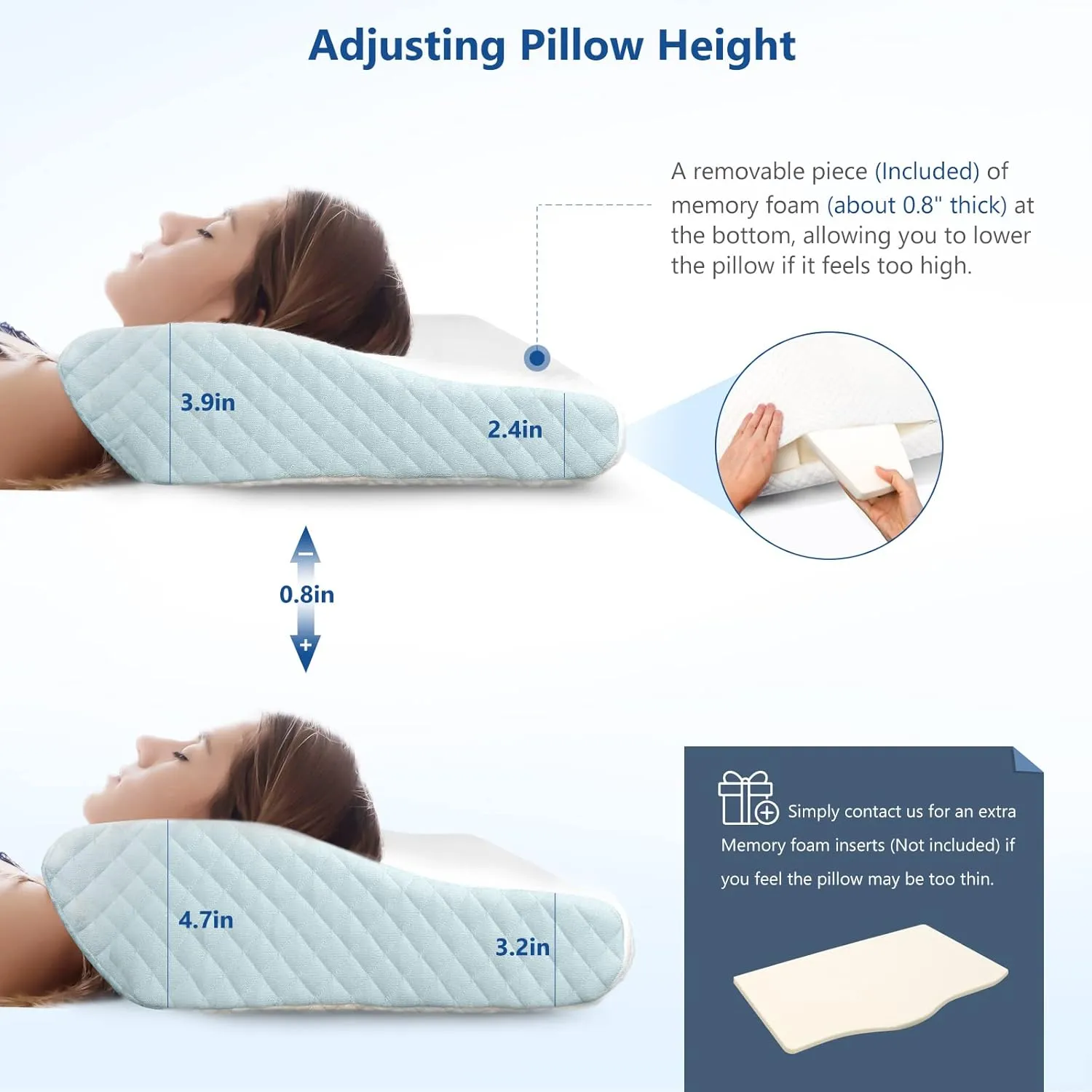 ZAMAT Memory Foam Pillow for Neck Pain Relief, Adjustable Ergonomic Cervical Pillow for Sleeping, Orthopedic Neck Pillow with Washable Cover, Bed Pillows for Side, Back, Stomach Sleepers
