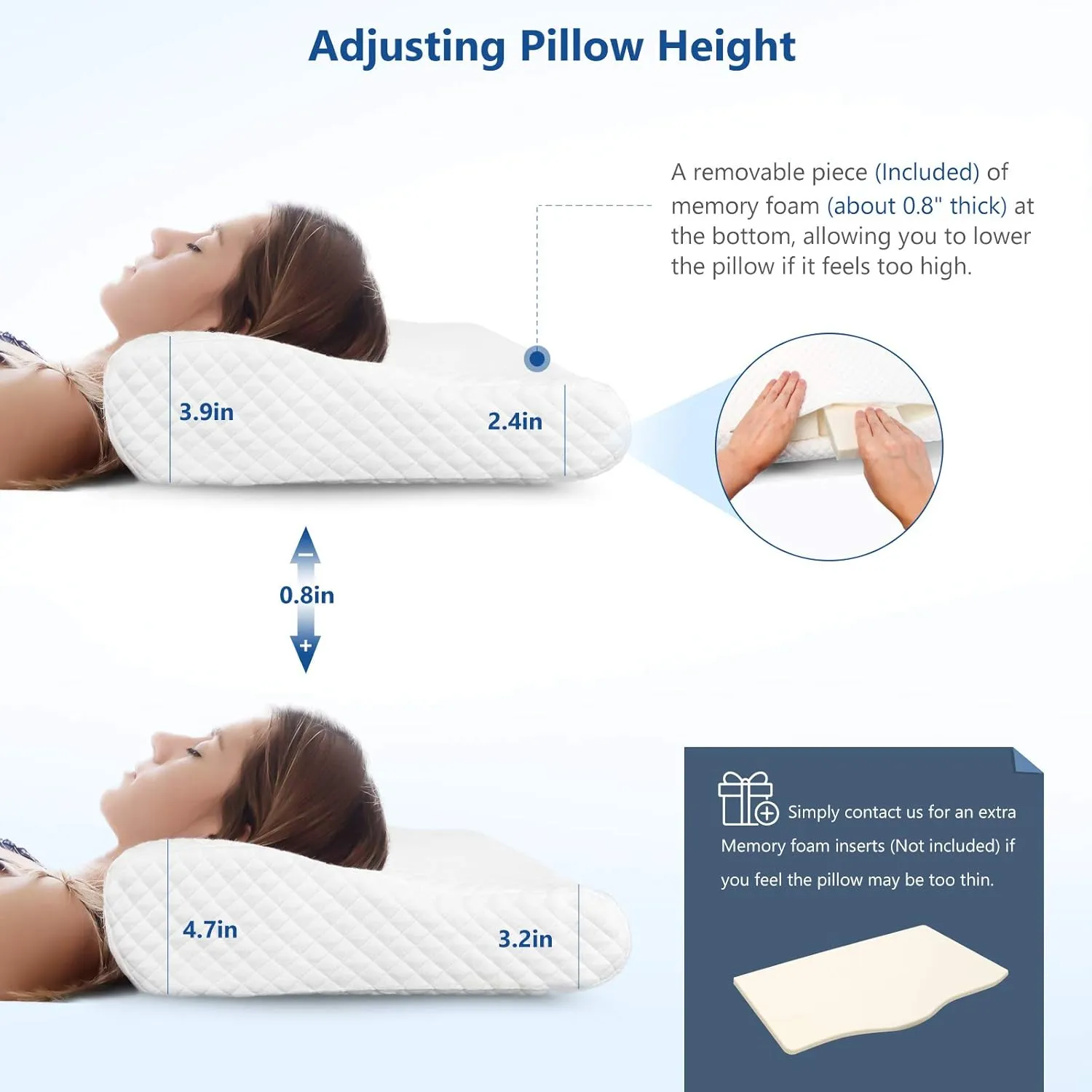 ZAMAT Memory Foam Pillow for Neck Pain Relief, Adjustable Orthopedic Ergonomic Cervical Pillow for Sleeping with Washable Cover, Bed Pillows for Side, Back, Stomach Sleepers