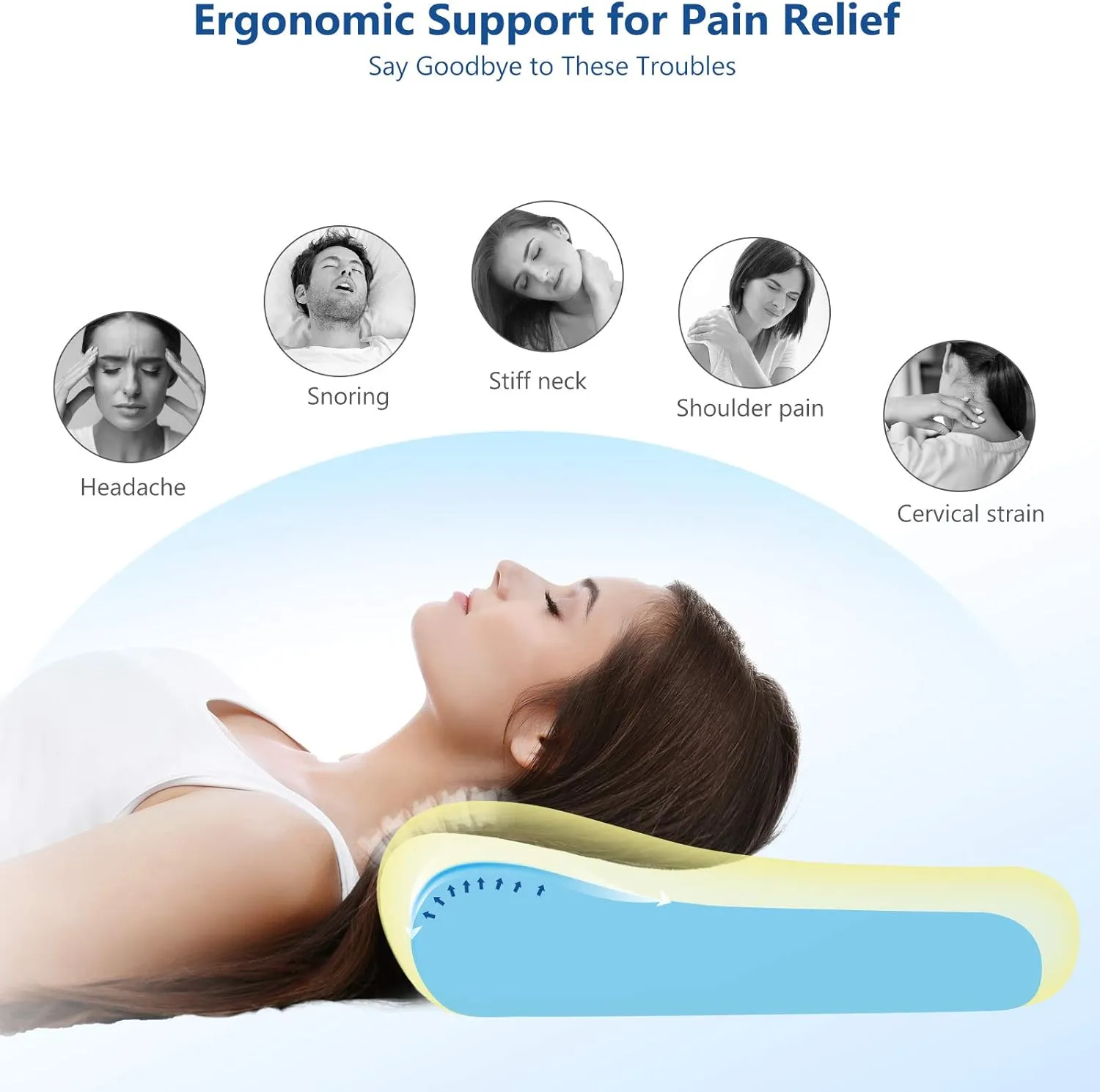 ZAMAT Memory Foam Pillow for Neck Pain Relief, Adjustable Orthopedic Ergonomic Cervical Pillow for Sleeping with Washable Cover, Bed Pillows for Side, Back, Stomach Sleepers
