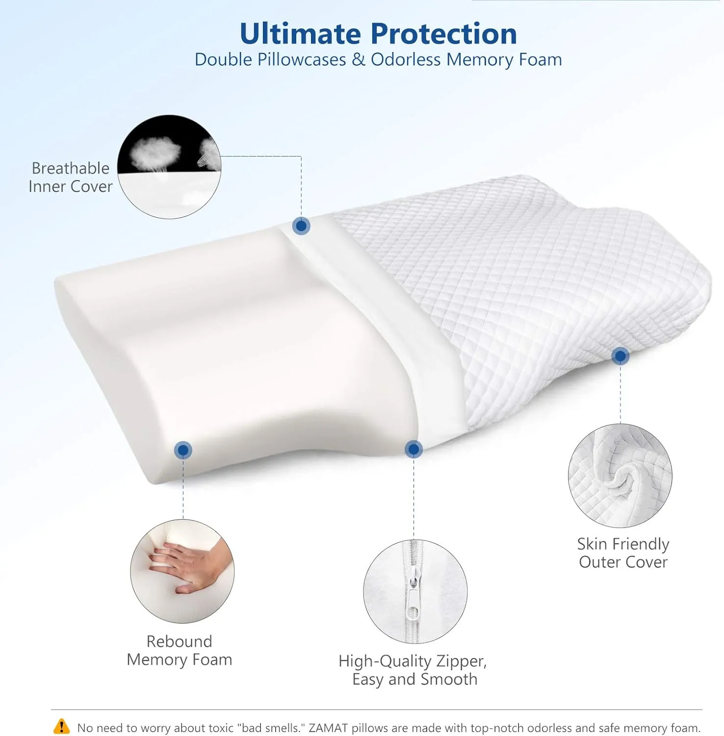 ZAMAT Memory Foam Pillow for Neck Pain Relief, Adjustable Orthopedic Ergonomic Cervical Pillow for Sleeping with Washable Cover, Bed Pillows for Side, Back, Stomach Sleepers