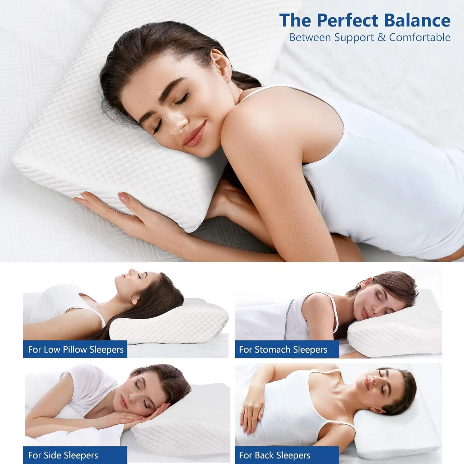 ZAMAT Memory Foam Pillow for Neck Pain Relief, Adjustable Orthopedic Ergonomic Cervical Pillow for Sleeping with Washable Cover, Bed Pillows for Side, Back, Stomach Sleepers