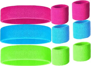 Zilo Novelties Neon Sweatbands 80s Sweatbands, Neon Headbands and Wristbands, Sweat Bands 80s Neon Colors, 80s Party, Sweatbands for Women, Colorful Sweatband Set Neon Sweat Bands Pink Blue Green