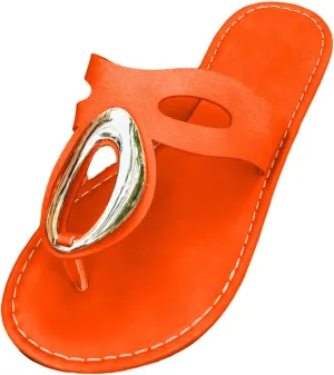 ZSpzx 2025 Summer Flip Flops for Women Ladies Clip Toe Slip On Hollow Out Metal Decor Strap Slides Soft Memory Foam Flat Sandals Comfortable Beach Non-Slip Casual Sandal Stylish Shoes for Daily Wear