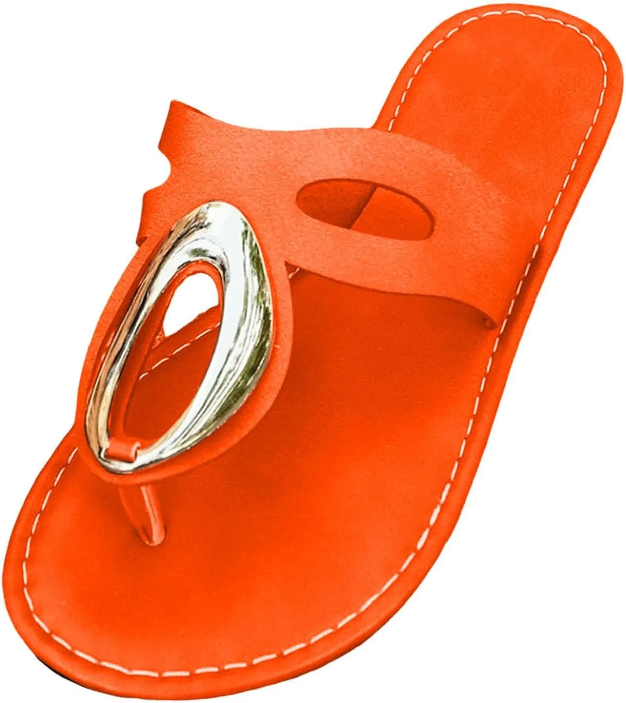 ZSpzx 2025 Summer Flip Flops for Women Ladies Clip Toe Slip On Hollow Out Metal Decor Strap Slides Soft Memory Foam Flat Sandals Comfortable Beach Non-Slip Casual Sandal Stylish Shoes for Daily Wear
